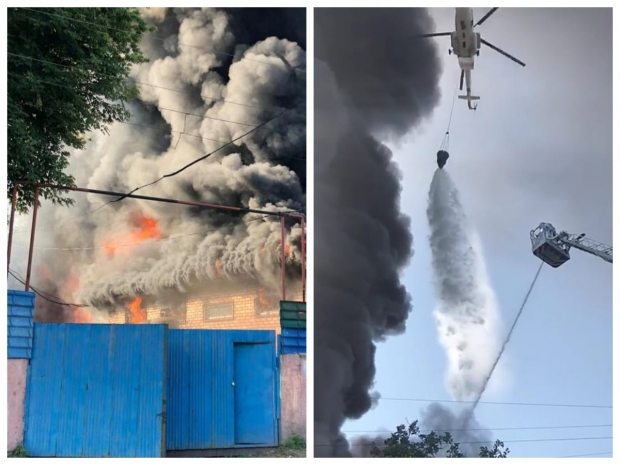 Крупный пожар на складах в Алматы