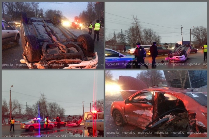 Полицейский перевернулся на служебном авто в Уральске