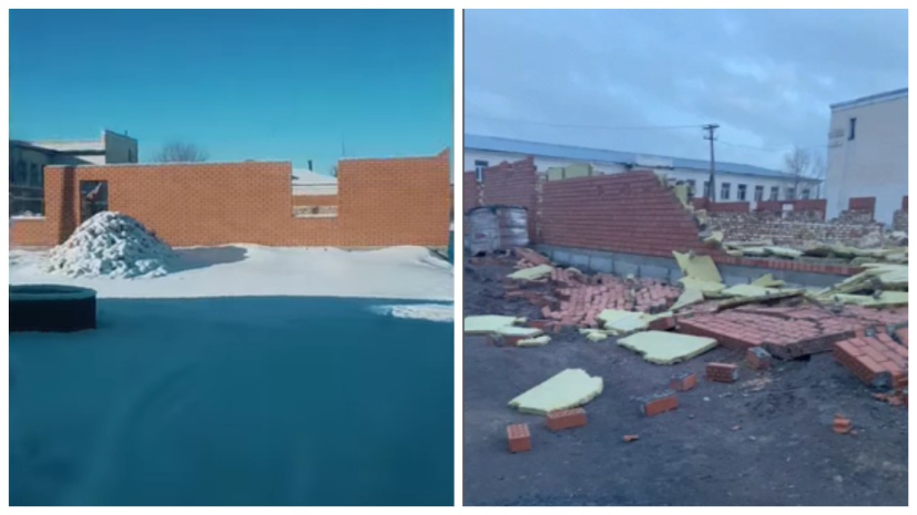 Новое здание спортзала и столовой рухнуло от ветра в Карагандинской области