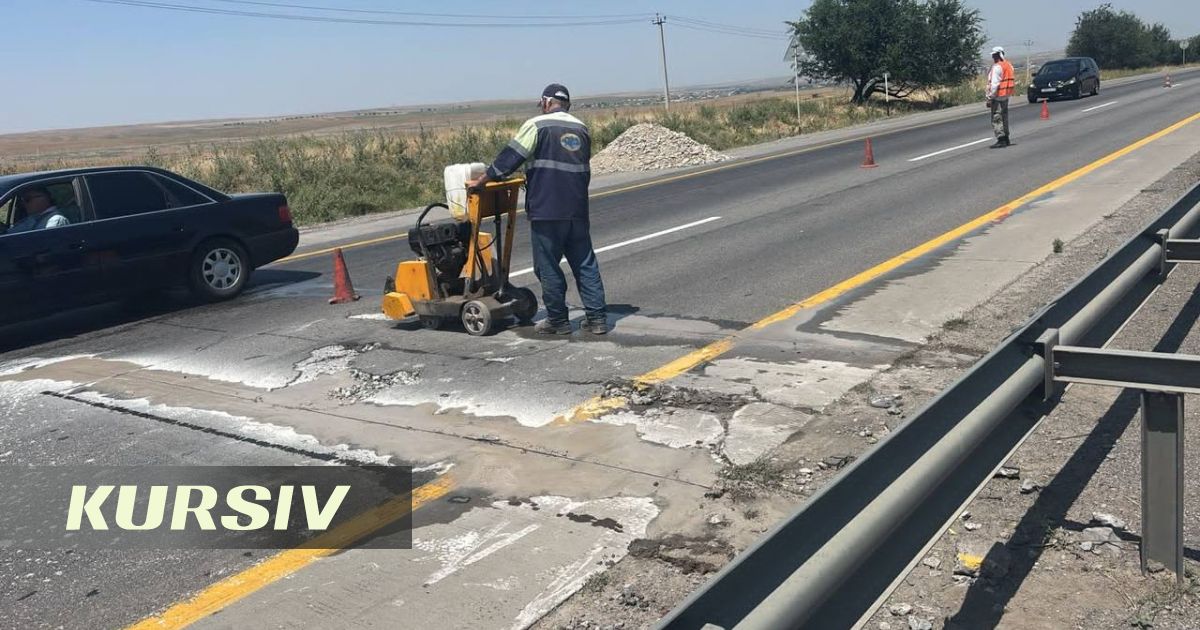 Жара снова подняла бетон на трассе у границы с Узбекистаном