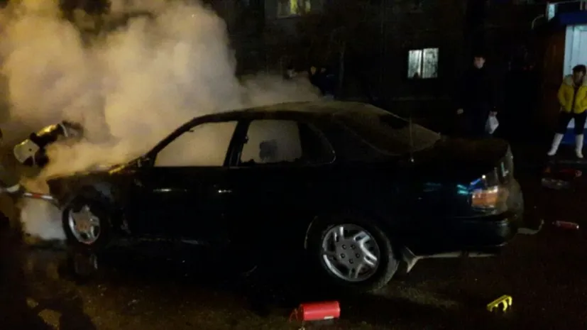Автомобиль сгорел дотла в Алматы. ФОТО