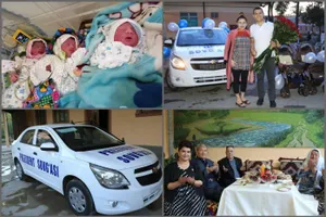 Названным в честь семьи президента тройняшкам подарили автомобиль в Фергане