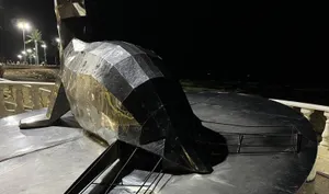 Вандалы разбирают на части фигуру тюленя на набережной Актау