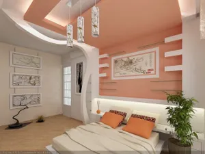 Нежно – персиковая мебель смягчает строгий стиль интерьера