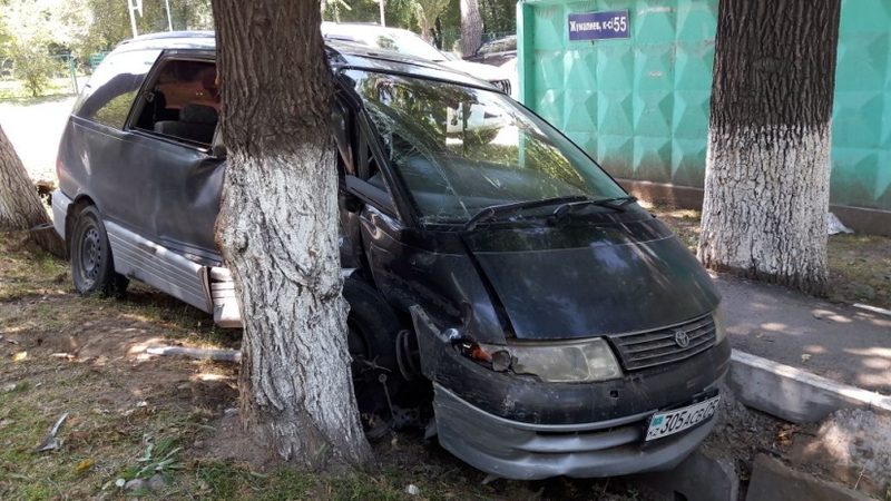 Автомобиль откинуло в арык и в дерево в Алматы, есть пострадавшие