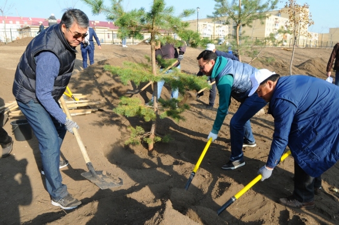 Исекешев посадил деревья на столичном проспекте. ФОТО