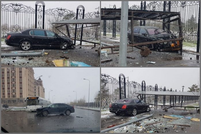 Bentley врезался в остановку в Нур-Султане