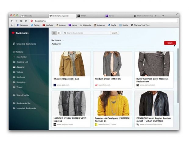 Новая Opera позволяет делиться закладками
